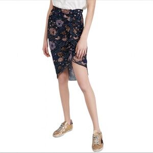 Veronica Beard Hazel Ruched Floral-Print Fil Coupé Silk-Blend Skirt EUC Size 4